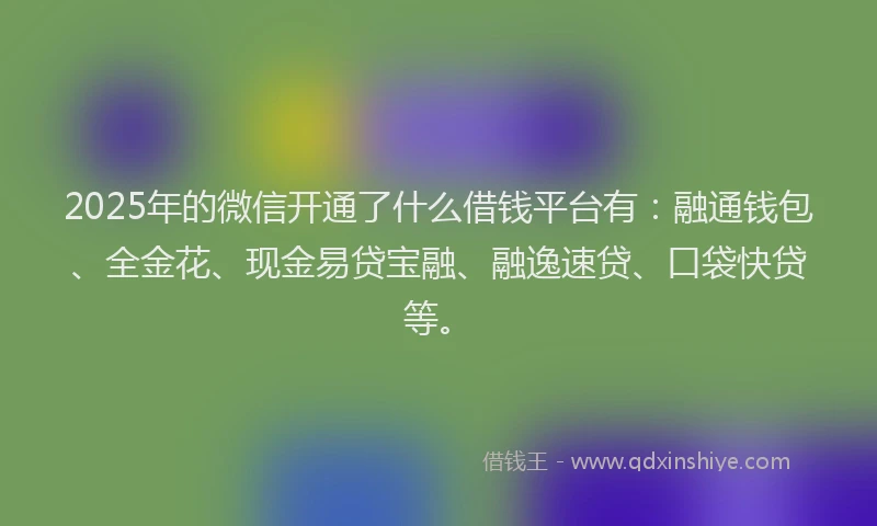 2025年的微信开通了什么借钱平台有：融通钱包、全金花、现金易贷宝融、融逸速贷、口袋快贷等。