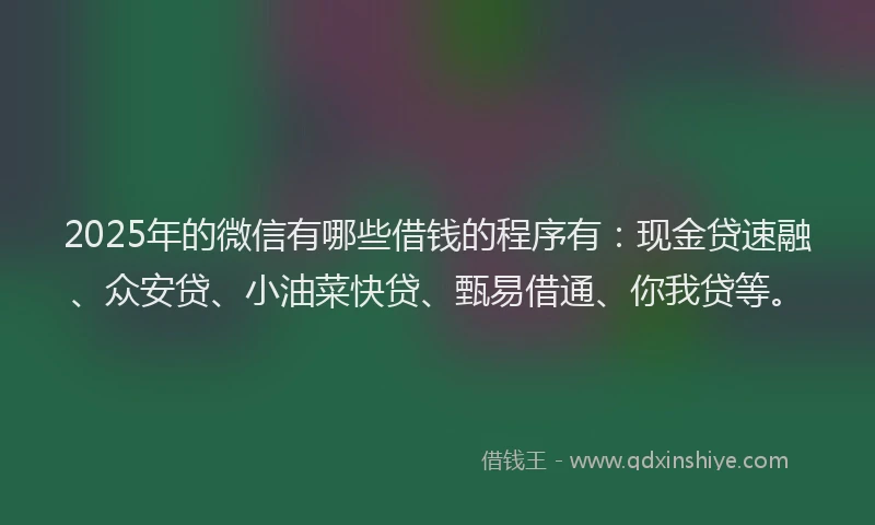 2025年的微信有哪些借钱的程序有：现金贷速融、众安贷、小油菜快贷、甄易借通、你我贷等。