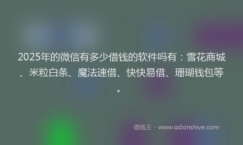 2025年的微信有多少借钱的软件吗有：雪花商城、米粒白条、魔法速借、快快易借、珊瑚钱包等。