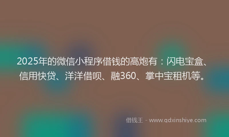 2025年的微信小程序借钱的高炮有：闪电宝盒、信用快贷、洋洋借呗、融360、掌中宝租机等。