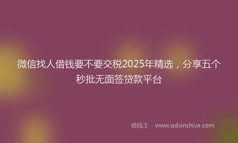微信找人借钱要不要交税2025年精选，分享五个秒批无面签贷款平台