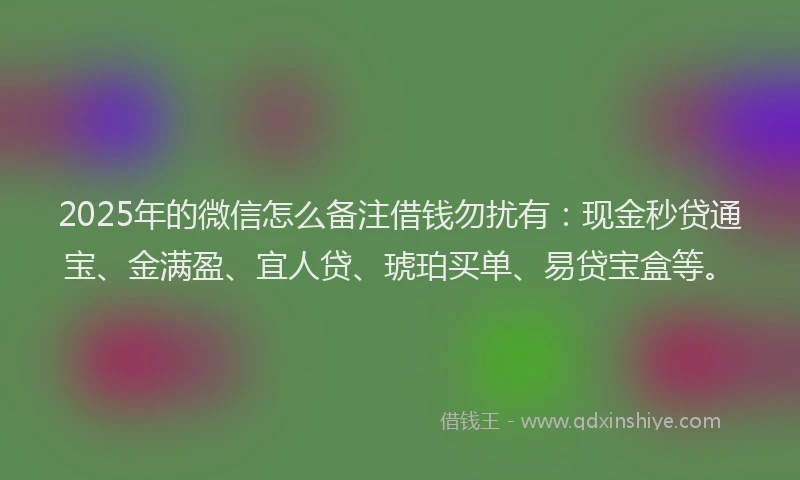 2025年的微信怎么备注借钱勿扰有：现金秒贷通宝、金满盈、宜人贷、琥珀买单、易贷宝盒等。