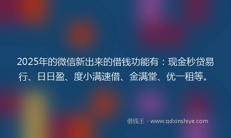 2025年的微信新出来的借钱功能有：现金秒贷易行、日日盈、度小满速借、金满堂、优一租等。