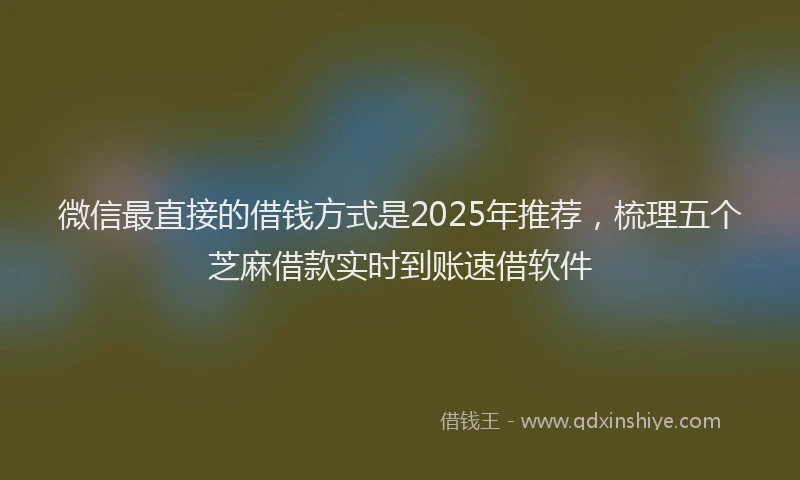 微信最直接的借钱方式是2025年推荐，梳理五个芝麻借款实时到账速借软件