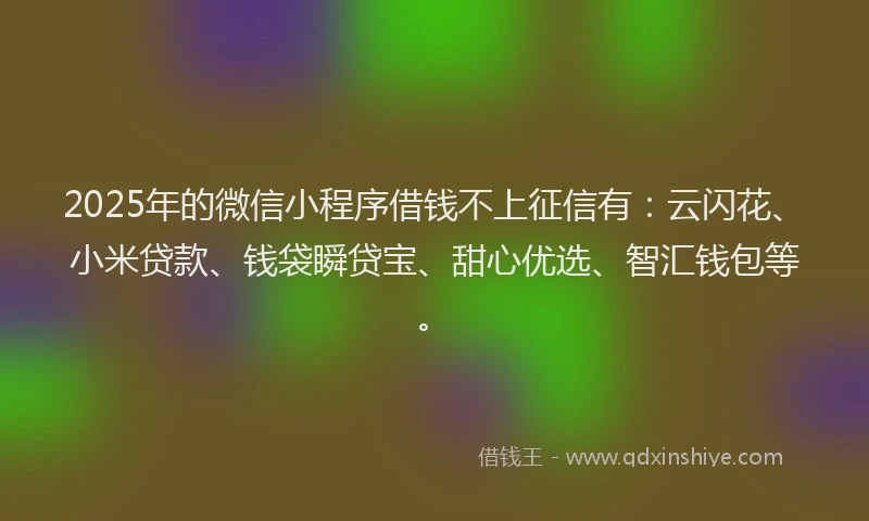 2025年的微信小程序借钱不上征信有：云闪花、小米贷款、钱袋瞬贷宝、甜心优选、智汇钱包等。