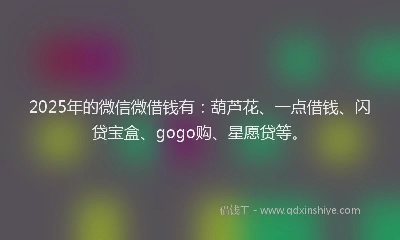 2025年的微信微借钱有：葫芦花、一点借钱、闪贷宝盒、gogo购、星愿贷等。