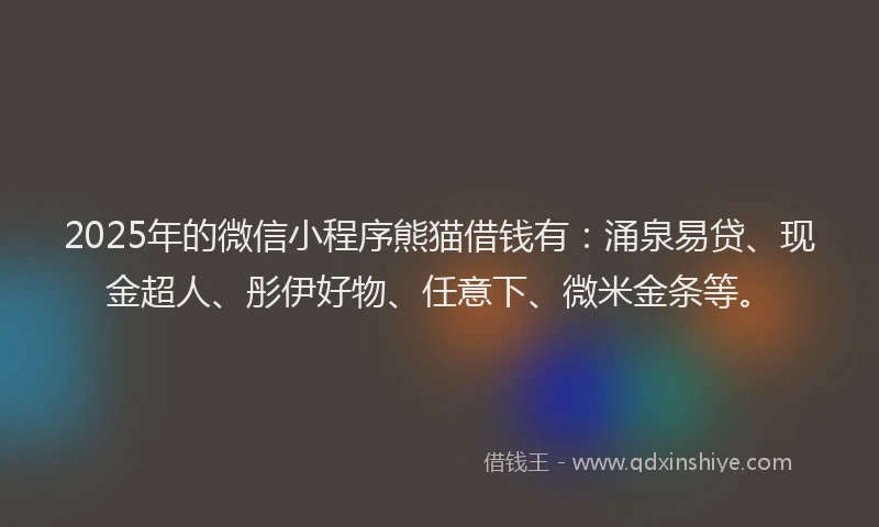 2025年的微信小程序熊猫借钱有：涌泉易贷、现金超人、彤伊好物、任意下、微米金条等。