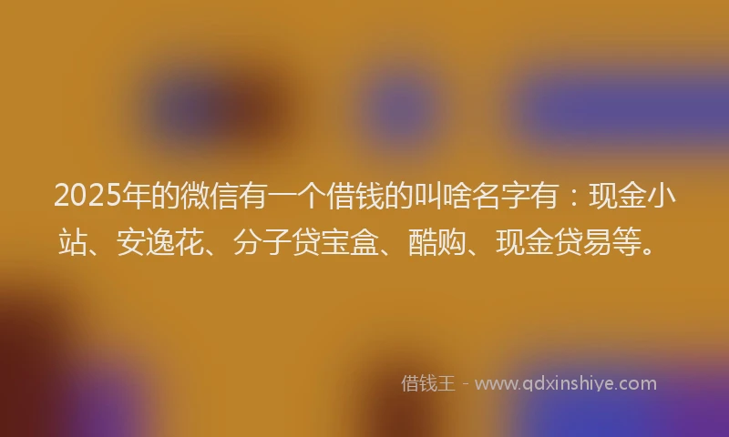 2025年的微信有一个借钱的叫啥名字有：现金小站、安逸花、分子贷宝盒、酷购、现金贷易等。