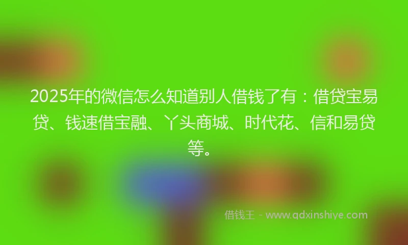 2025年的微信怎么知道别人借钱了有：借贷宝易贷、钱速借宝融、丫头商城、时代花、信和易贷等。