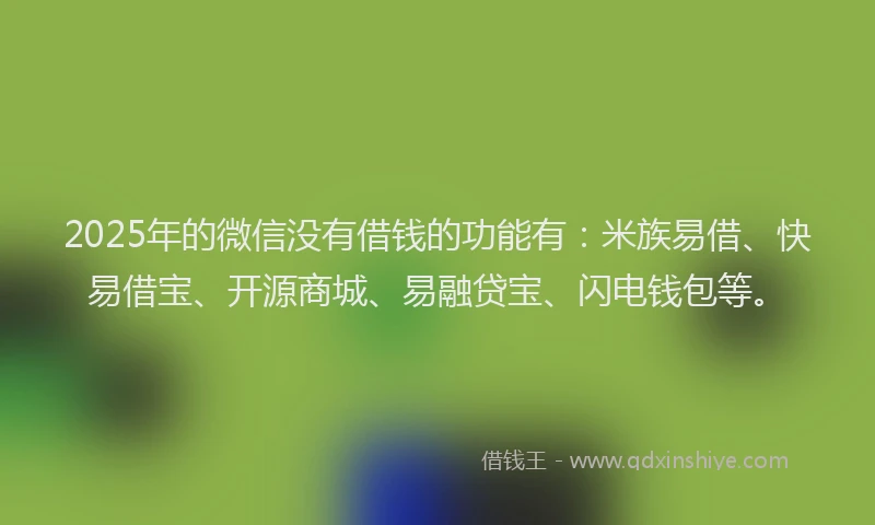 2025年的微信没有借钱的功能有：米族易借、快易借宝、开源商城、易融贷宝、闪电钱包等。