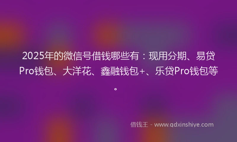 2025年的微信号借钱哪些有：现用分期、易贷Pro钱包、大洋花、鑫融钱包+、乐贷Pro钱包等。