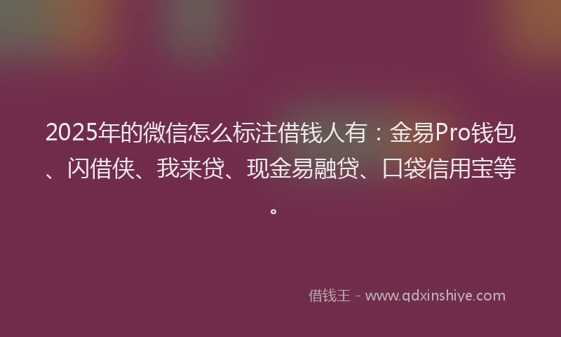 2025年的微信怎么标注借钱人有：金易Pro钱包、闪借侠、我来贷、现金易融贷、口袋信用宝等。