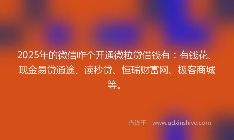 2025年的微信咋个开通微粒贷借钱有：有钱花、现金易贷通途、读秒贷、恒瑞财富网、极客商城等。
