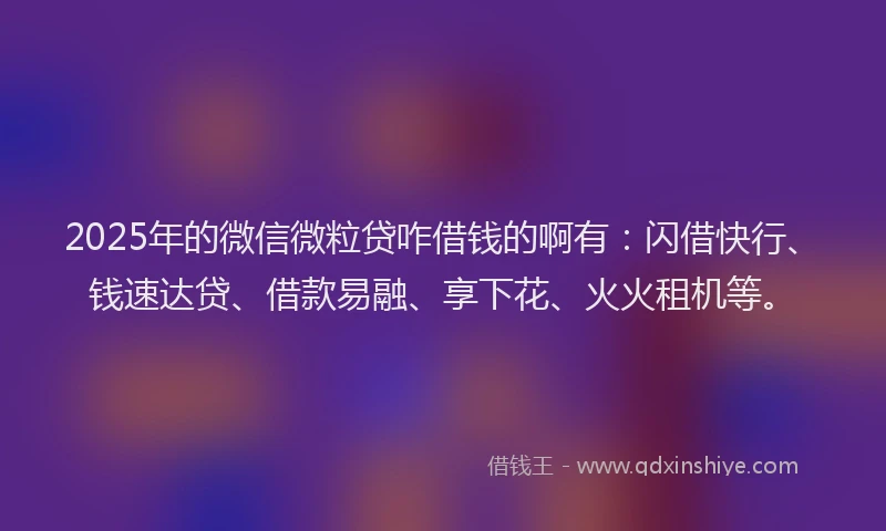 2025年的微信微粒贷咋借钱的啊有：闪借快行、钱速达贷、借款易融、享下花、火火租机等。