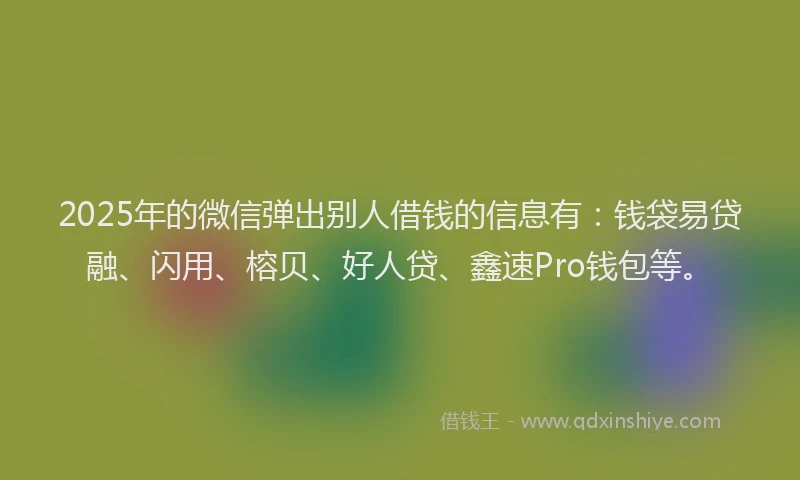 2025年的微信弹出别人借钱的信息有：钱袋易贷融、闪用、榕贝、好人贷、鑫速Pro钱包等。