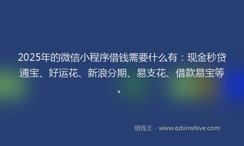 2025年的微信小程序借钱需要什么有：现金秒贷通宝、好运花、新浪分期、易支花、借款易宝等。