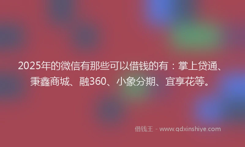 2025年的微信有那些可以借钱的有：掌上贷通、秉鑫商城、融360、小象分期、宜享花等。