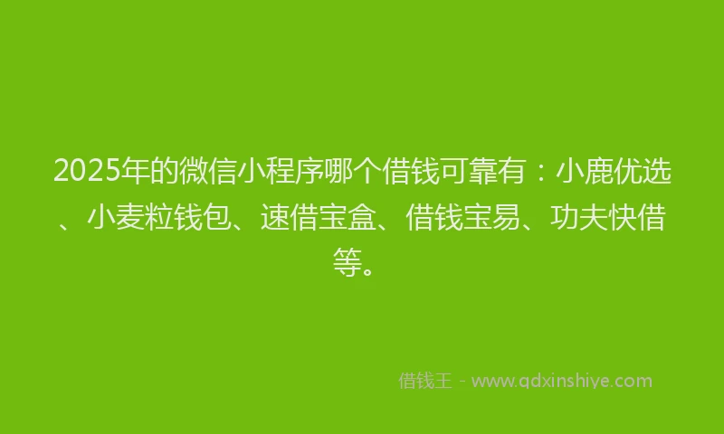 2025年的微信小程序哪个借钱可靠有：小鹿优选、小麦粒钱包、速借宝盒、借钱宝易、功夫快借等。