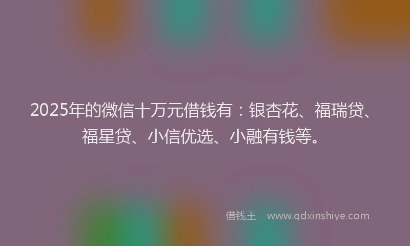 2025年的微信十万元借钱有：银杏花、福瑞贷、福星贷、小信优选、小融有钱等。
