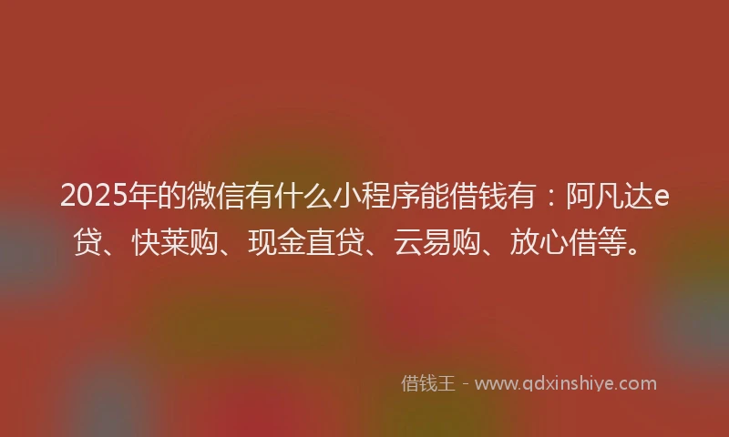 2025年的微信有什么小程序能借钱有：阿凡达e贷、快莱购、现金直贷、云易购、放心借等。