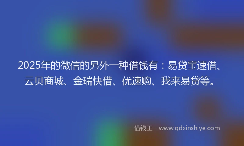 2025年的微信的另外一种借钱有：易贷宝速借、云贝商城、金瑞快借、优速购、我来易贷等。