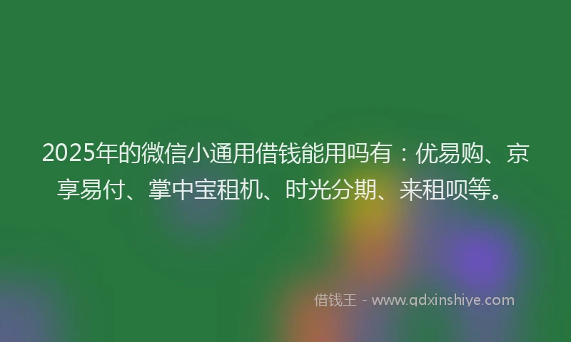 2025年的微信小通用借钱能用吗有：优易购、京享易付、掌中宝租机、时光分期、来租呗等。