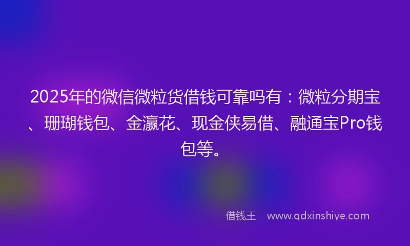 2025年的微信微粒货借钱可靠吗有：微粒分期宝、珊瑚钱包、金瀛花、现金侠易借、融通宝Pro钱包等。