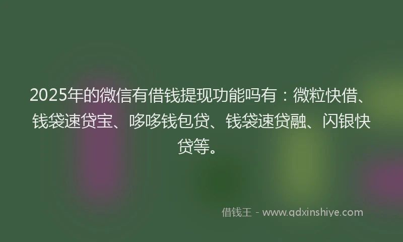 2025年的微信有借钱提现功能吗有：微粒快借、钱袋速贷宝、哆哆钱包贷、钱袋速贷融、闪银快贷等。