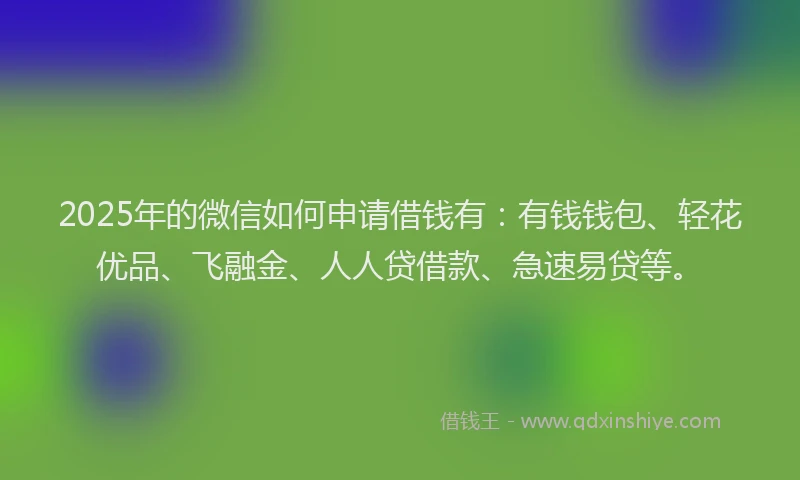 2025年的微信如何申请借钱有：有钱钱包、轻花优品、飞融金、人人贷借款、急速易贷等。