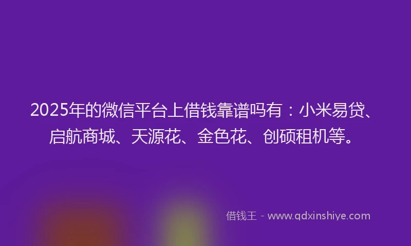 2025年的微信平台上借钱靠谱吗有：小米易贷、启航商城、天源花、金色花、创硕租机等。