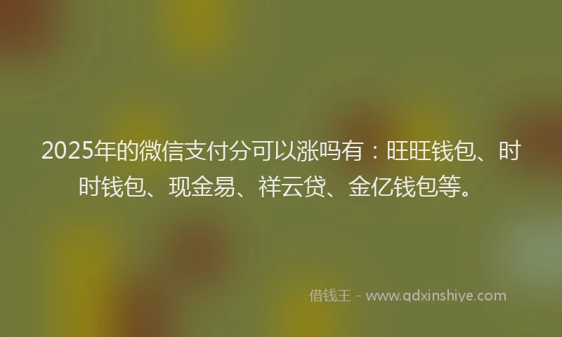 2025年的微信支付分可以涨吗有：旺旺钱包、时时钱包、现金易、祥云贷、金亿钱包等。