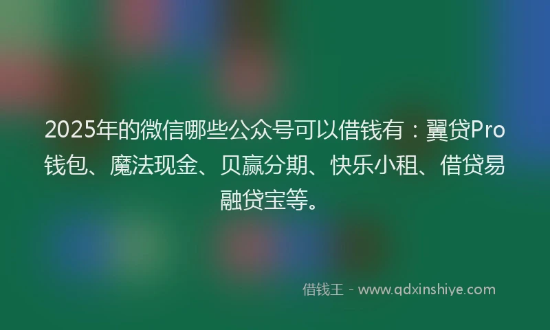 2025年的微信哪些公众号可以借钱有：翼贷Pro钱包、魔法现金、贝赢分期、快乐小租、借贷易融贷宝等。