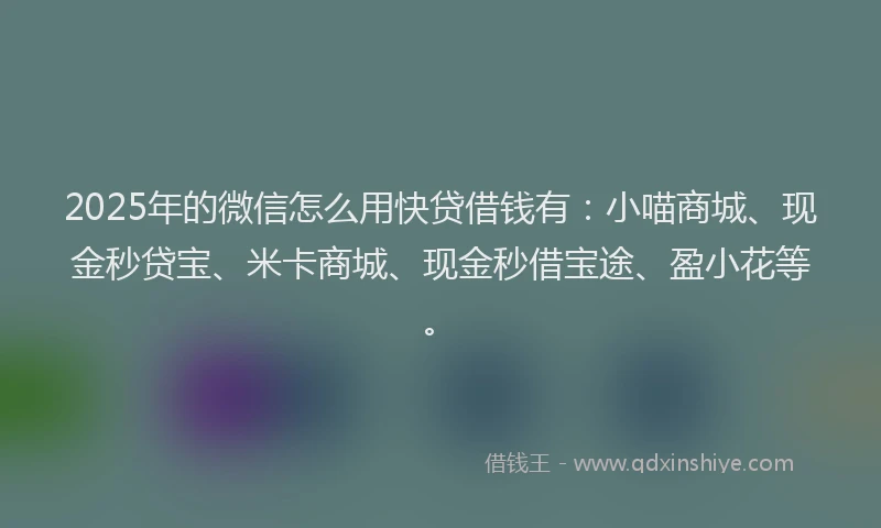2025年的微信怎么用快贷借钱有：小喵商城、现金秒贷宝、米卡商城、现金秒借宝途、盈小花等。