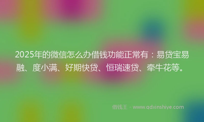 2025年的微信怎么办借钱功能正常有：易贷宝易融、度小满、好期快贷、恒瑞速贷、牵牛花等。