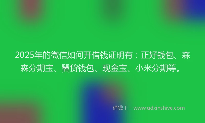 2025年的微信如何开借钱证明有：正好钱包、森森分期宝、翼贷钱包、现金宝、小米分期等。