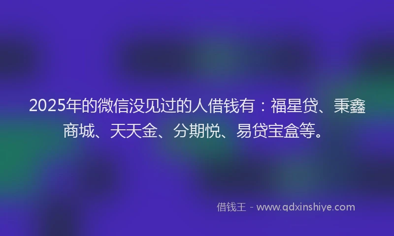 2025年的微信没见过的人借钱有：福星贷、秉鑫商城、天天金、分期悦、易贷宝盒等。