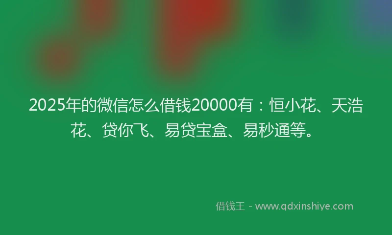 2025年的微信怎么借钱20000有：恒小花、天浩花、贷你飞、易贷宝盒、易秒通等。