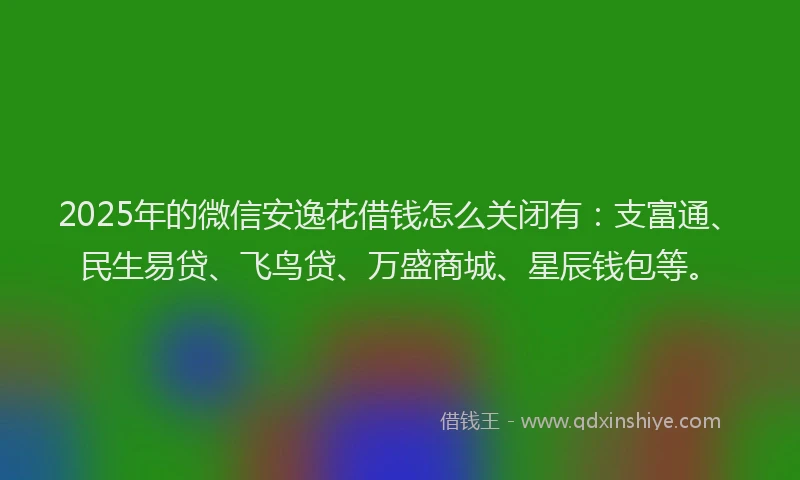 2025年的微信安逸花借钱怎么关闭有：支富通、民生易贷、飞鸟贷、万盛商城、星辰钱包等。