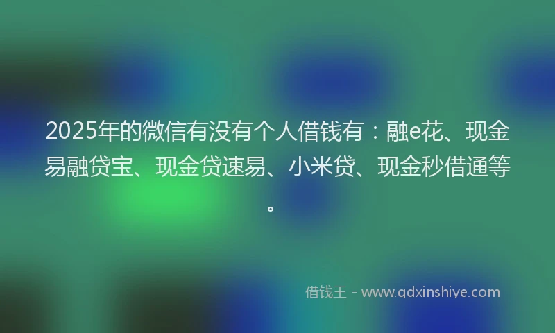 2025年的微信有没有个人借钱有：融e花、现金易融贷宝、现金贷速易、小米贷、现金秒借通等。