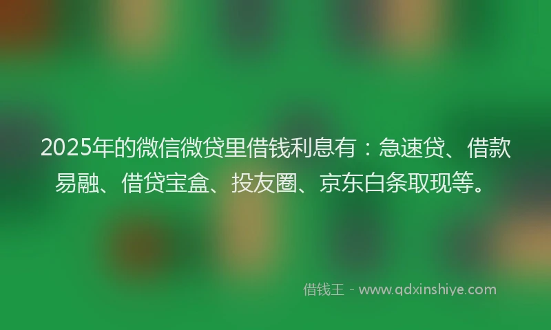 2025年的微信微贷里借钱利息有：急速贷、借款易融、借贷宝盒、投友圈、京东白条取现等。