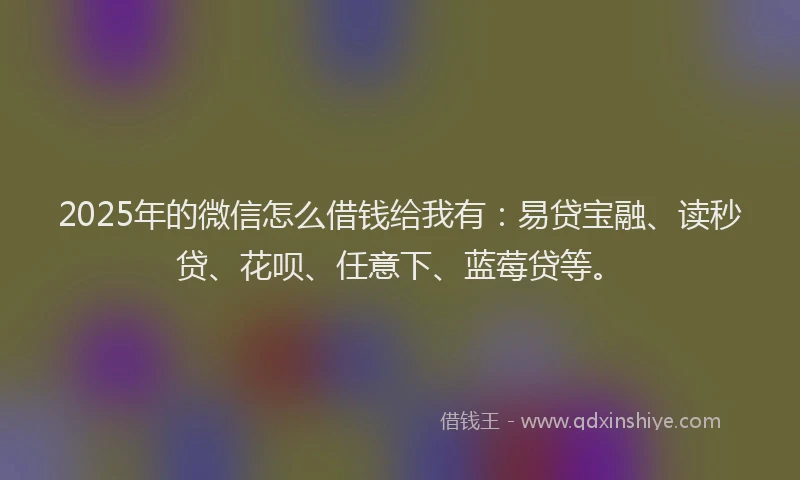2025年的微信怎么借钱给我有：易贷宝融、读秒贷、花呗、任意下、蓝莓贷等。
