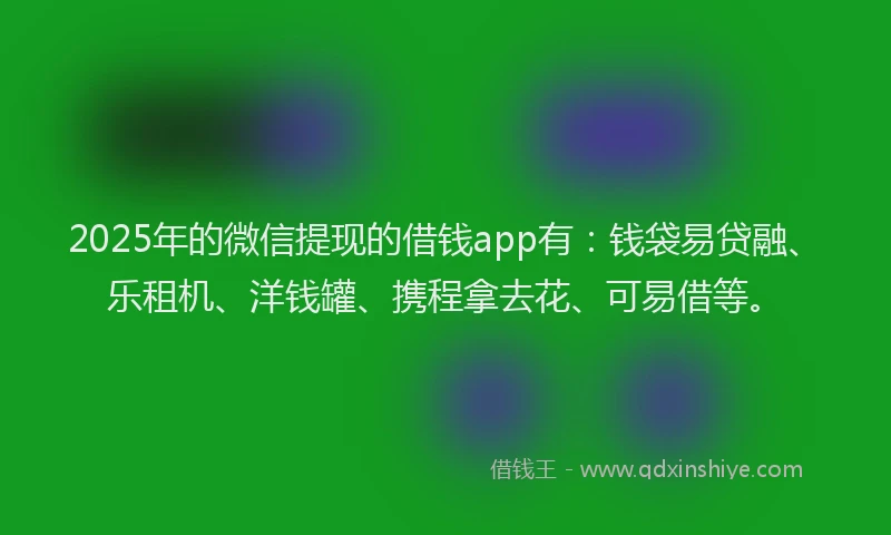 2025年的微信提现的借钱app有：钱袋易贷融、乐租机、洋钱罐、携程拿去花、可易借等。