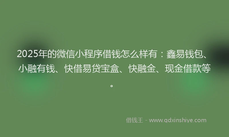 2025年的微信小程序借钱怎么样有：鑫易钱包、小融有钱、快借易贷宝盒、快融金、现金借款等。