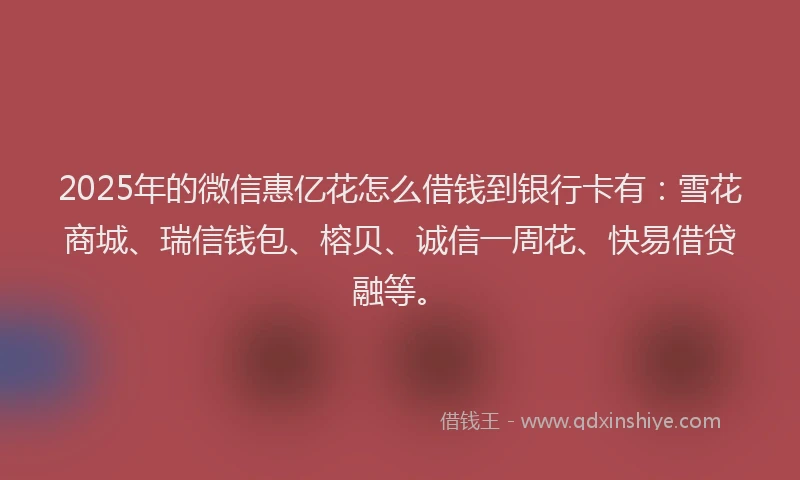 2025年的微信惠亿花怎么借钱到银行卡有：雪花商城、瑞信钱包、榕贝、诚信一周花、快易借贷融等。