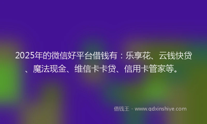 2025年的微信好平台借钱有：乐享花、云钱快贷、魔法现金、维信卡卡贷、信用卡管家等。
