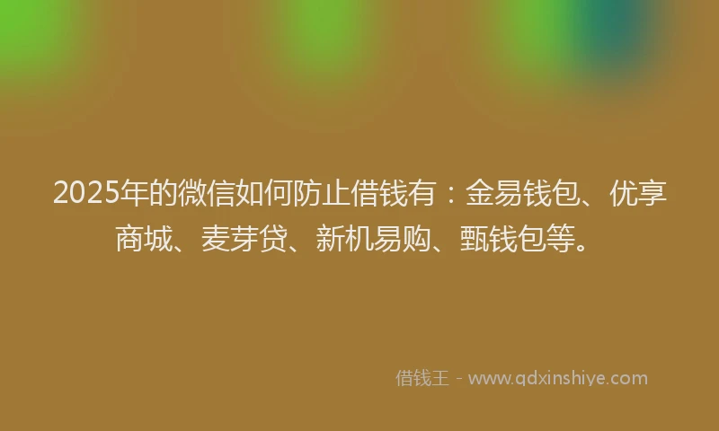 2025年的微信如何防止借钱有：金易钱包、优享商城、麦芽贷、新机易购、甄钱包等。