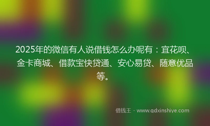 2025年的微信有人说借钱怎么办呢有：宜花呗、金卡商城、借款宝快贷通、安心易贷、随意优品等。