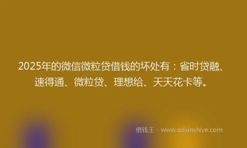 2025年的微信微粒贷借钱的坏处有：省时贷融、速得通、微粒贷、理想给、天天花卡等。