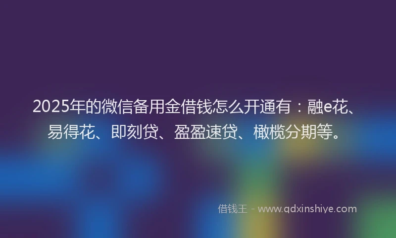2025年的微信备用金借钱怎么开通有：融e花、易得花、即刻贷、盈盈速贷、橄榄分期等。