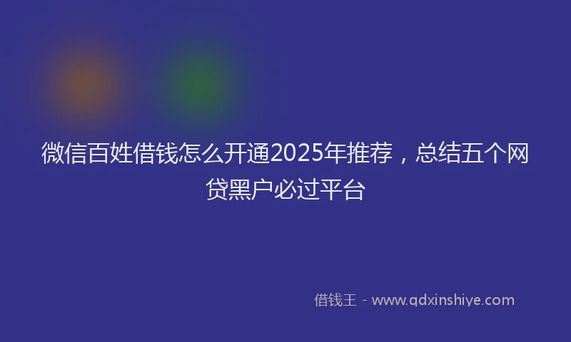 微信百姓借钱怎么开通2025年推荐，总结五个网贷黑户必过平台
